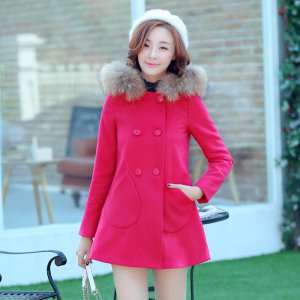 (image for) Woolen coat solid color commuter hooded double breasted 2020 winter mid-length long sleeves