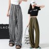 (image for) Ice silk wide-leg pants for women in summer thin high-waisted slim plaid pants versatile Korean style casual straight wide-leg pants