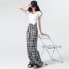 (image for) Ice silk wide-leg pants for women in summer thin high-waisted slim plaid pants versatile Korean style casual straight wide-leg pants