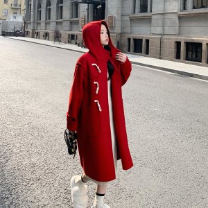 (image for) Spot M228P285K428 winter new style horn button hooded double-sided woolen coat wool coat