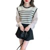 (image for) Versatile, slim and stylish lantern sleeve top, autumn new arrival, internet celebrity, good-looking, trendy Korean style round neck pullover striped sweater