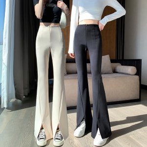 (image for) Spot 2023 spring and summer suit pants thin narrow version high-waisted wide-leg pants straight casual casual slit micro-flare floor-length pants for women