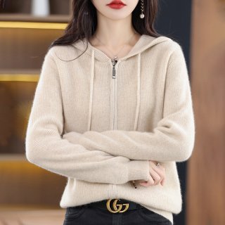 (image for) 2023 Autumn Pullover Sweater Women's Sweater Hoodie Hooded Jacket Zipper Wool Sweater Manufacturer