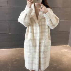 (image for) 2022 new autumn and winter Korean style imitation mink velvet trendy coat for women autumn and winter plaid women's linen long coat trendy