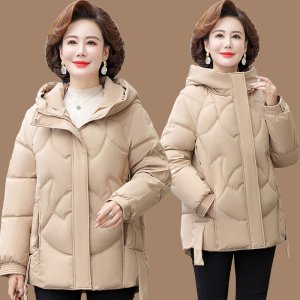 (image for) Fashionable middle-aged mother's winter cotton-padded coat, fashionable middle-aged and elderly cotton-padded clothes, mid-length temperament thickened cotton-padded jacket, winter coat