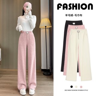 (image for) Velvet wide-leg pants autumn and winter 2023 new high-waist drape slim wool velvet terry velvet straight pants