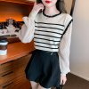 (image for) Versatile, slim and stylish lantern sleeve top, autumn new arrival, internet celebrity, good-looking, trendy Korean style round neck pullover striped sweater