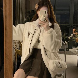 (image for) Thick velvet and versatile coat for girls, autumn and winter clothing 2023 new style for junior high school and high school students cute cotton coats