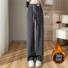 (image for) A2023 autumn and winter European cotton velvet large size high-waisted narrow version versatile casual straight wide-leg pants nine-point trousers for women