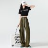 (image for) Ice silk wide-leg pants for women in summer thin high-waisted slim plaid pants versatile Korean style casual straight wide-leg pants