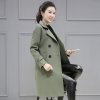 (image for) Woolen coat solid color commuter suit collar double-breasted raglan sleeves long sleeves mid-length slim fit pocket splicing