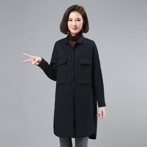 (image for) 2021 Winter Solid Color Stand Collar Mid-Length Fashion Top