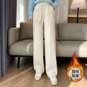 (image for) A2023 autumn and winter European cotton velvet large size high-waisted narrow version versatile casual straight wide-leg pants nine-point trousers for women