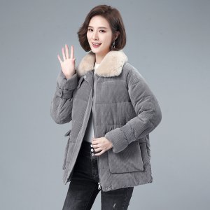 (image for) Women's mid-length down cotton coat 2021 new Korean style loose large size cotton coat middle-aged mother large fur collar thickened