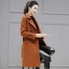 (image for) Woolen coat solid color commuter suit collar double-breasted raglan sleeves long sleeves mid-length slim fit pocket splicing